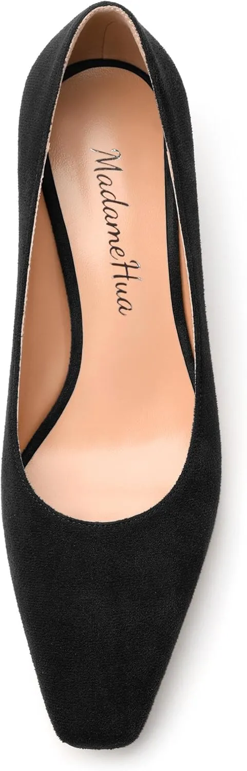Women’s Pumps, Chunky Low Block Heels Square Closed Toe Dress Pumps Shoes for Women