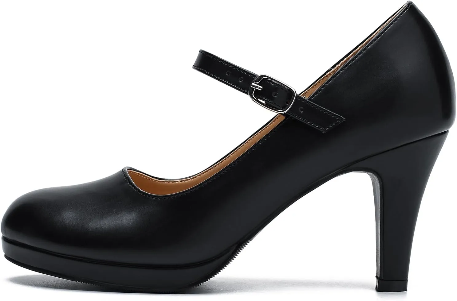 Women's Pumps Close Toe High Heels Classic Round Toe Mary Jane Comfortable Low Platform Ankle Strap Dress Shoes