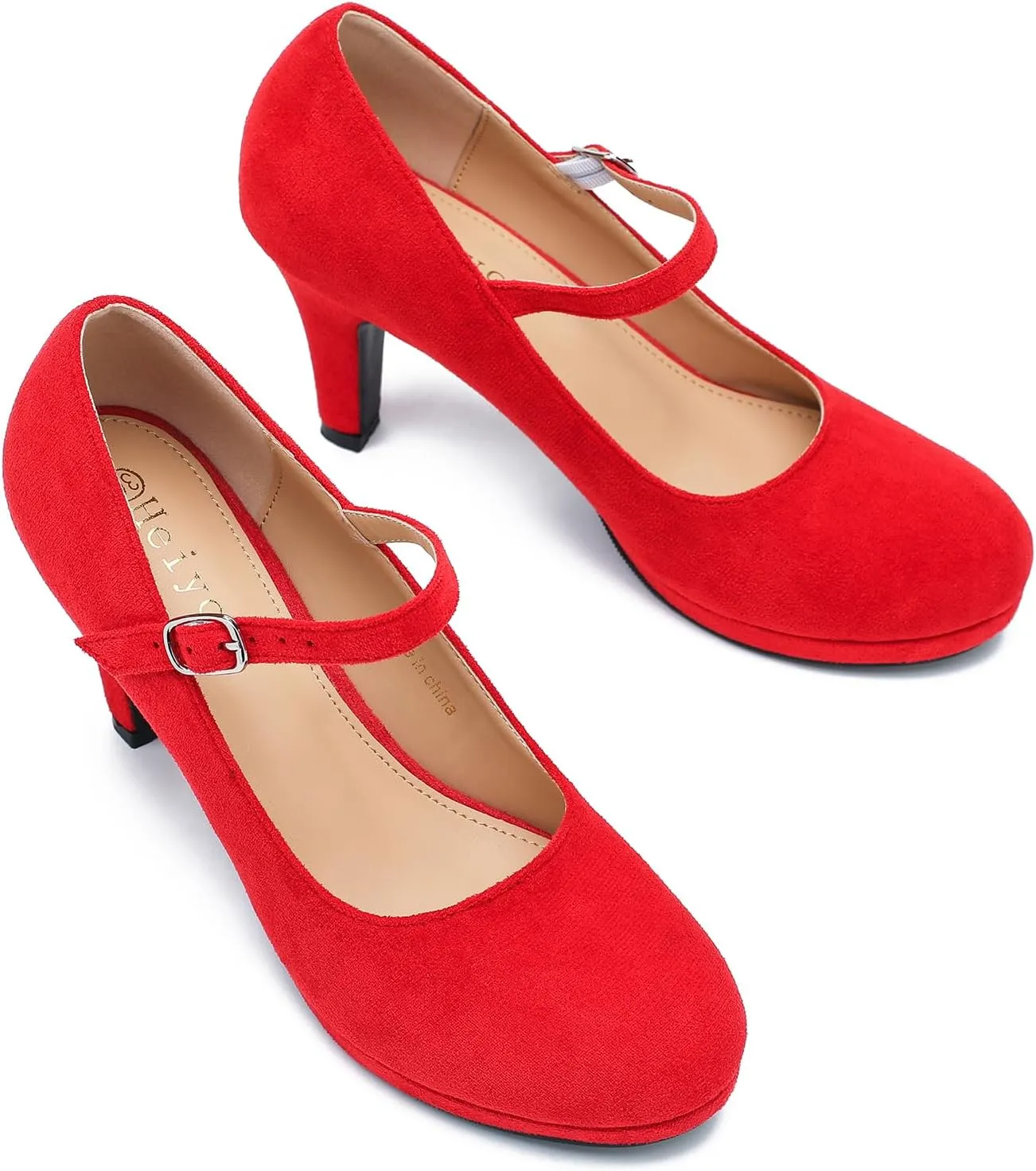Women's Pumps Close Toe High Heels Classic Round Toe Mary Jane Comfortable Low Platform Ankle Strap Dress Shoes