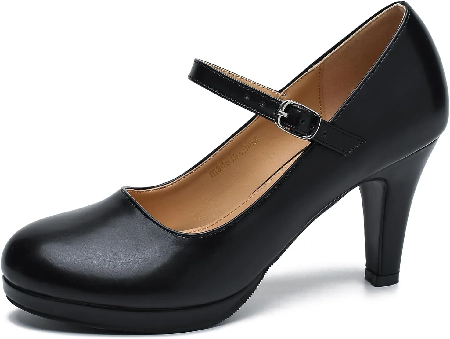 Women's Pumps Close Toe High Heels Classic Round Toe Mary Jane Comfortable Low Platform Ankle Strap Dress Shoes