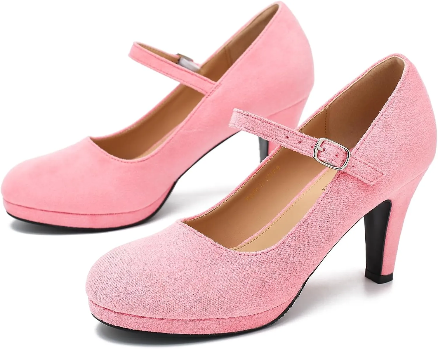 Women's Pumps Close Toe High Heels Classic Round Toe Mary Jane Comfortable Low Platform Ankle Strap Dress Shoes