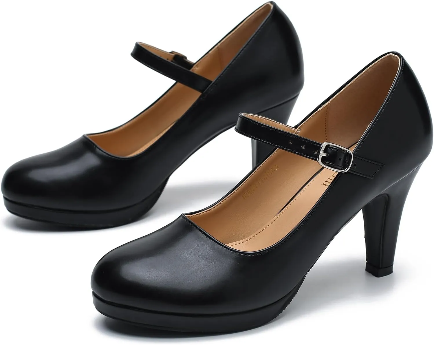 Women's Pumps Close Toe High Heels Classic Round Toe Mary Jane Comfortable Low Platform Ankle Strap Dress Shoes