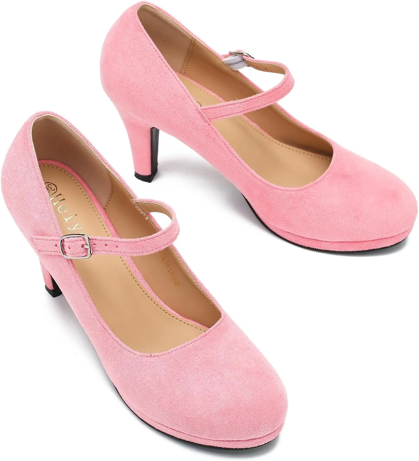 Women's Pumps Close Toe High Heels Classic Round Toe Mary Jane Comfortable Low Platform Ankle Strap Dress Shoes