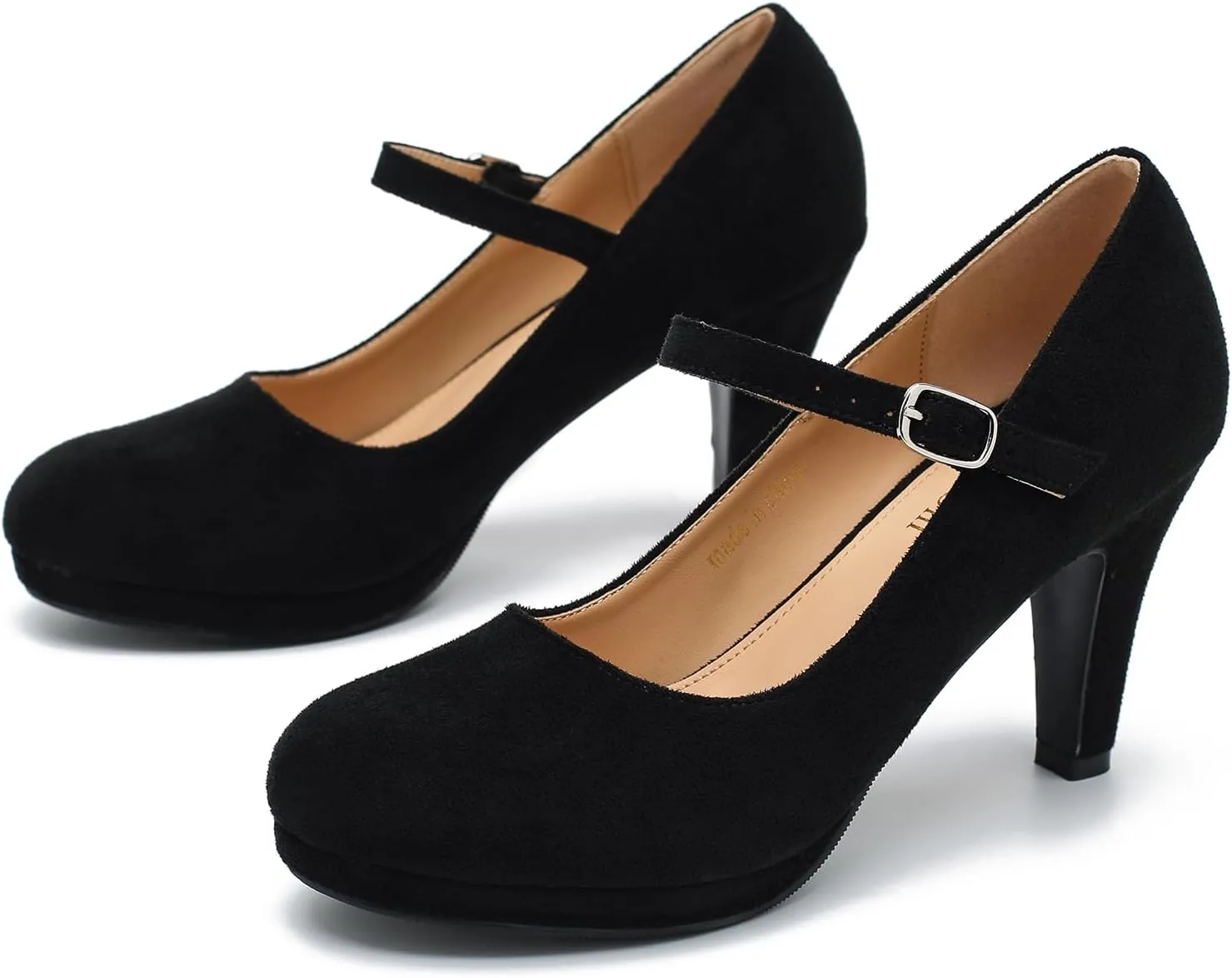 Women's Pumps Close Toe High Heels Classic Round Toe Mary Jane Comfortable Low Platform Ankle Strap Dress Shoes