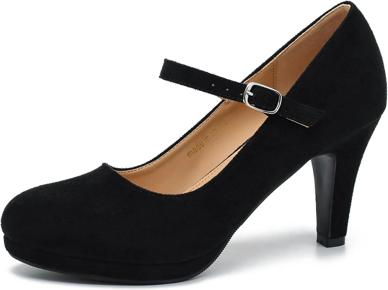 Women's Pumps Close Toe High Heels Classic Round Toe Mary Jane Comfortable Low Platform Ankle Strap Dress Shoes