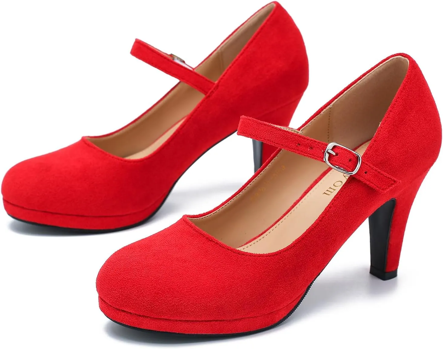 Women's Pumps Close Toe High Heels Classic Round Toe Mary Jane Comfortable Low Platform Ankle Strap Dress Shoes
