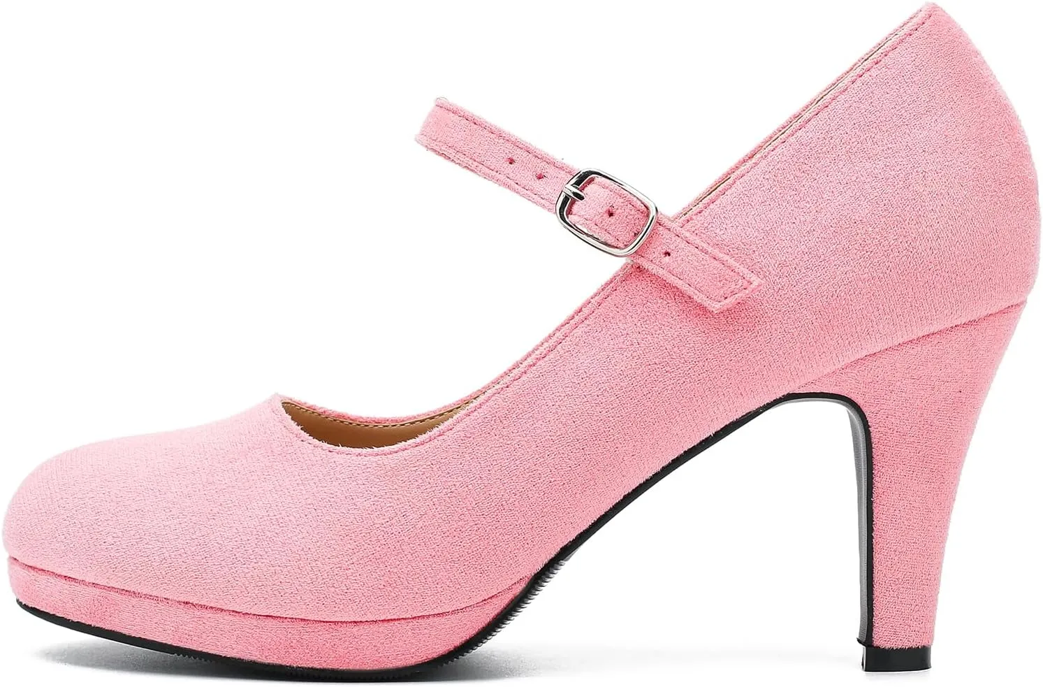 Women's Pumps Close Toe High Heels Classic Round Toe Mary Jane Comfortable Low Platform Ankle Strap Dress Shoes