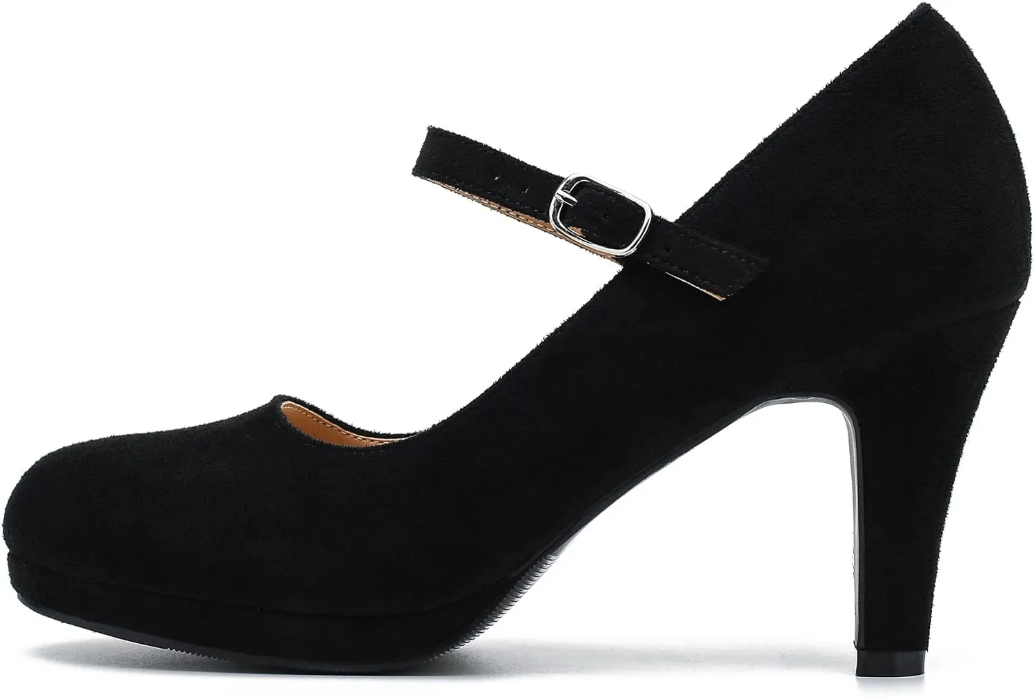 Women's Pumps Close Toe High Heels Classic Round Toe Mary Jane Comfortable Low Platform Ankle Strap Dress Shoes