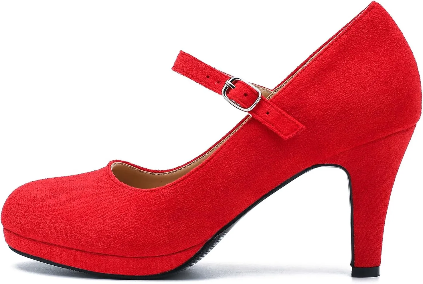 Women's Pumps Close Toe High Heels Classic Round Toe Mary Jane Comfortable Low Platform Ankle Strap Dress Shoes