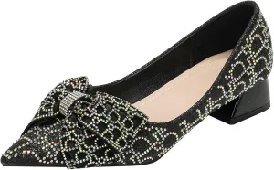 Womens Pumps Comfortable Ladies Dress Shoes Low Heel Pumps Rhinestones Bow Wedding Low Pumps Shoes
