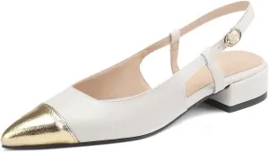 Women's Retro Cap Pointed Closed Toe Pump Slip-On Slingback Two Toned Chunky Low Block Heel Buckle Classic Work Office Church Casual Comfort Dress Shoes Business Party Shopping Dating Sandals