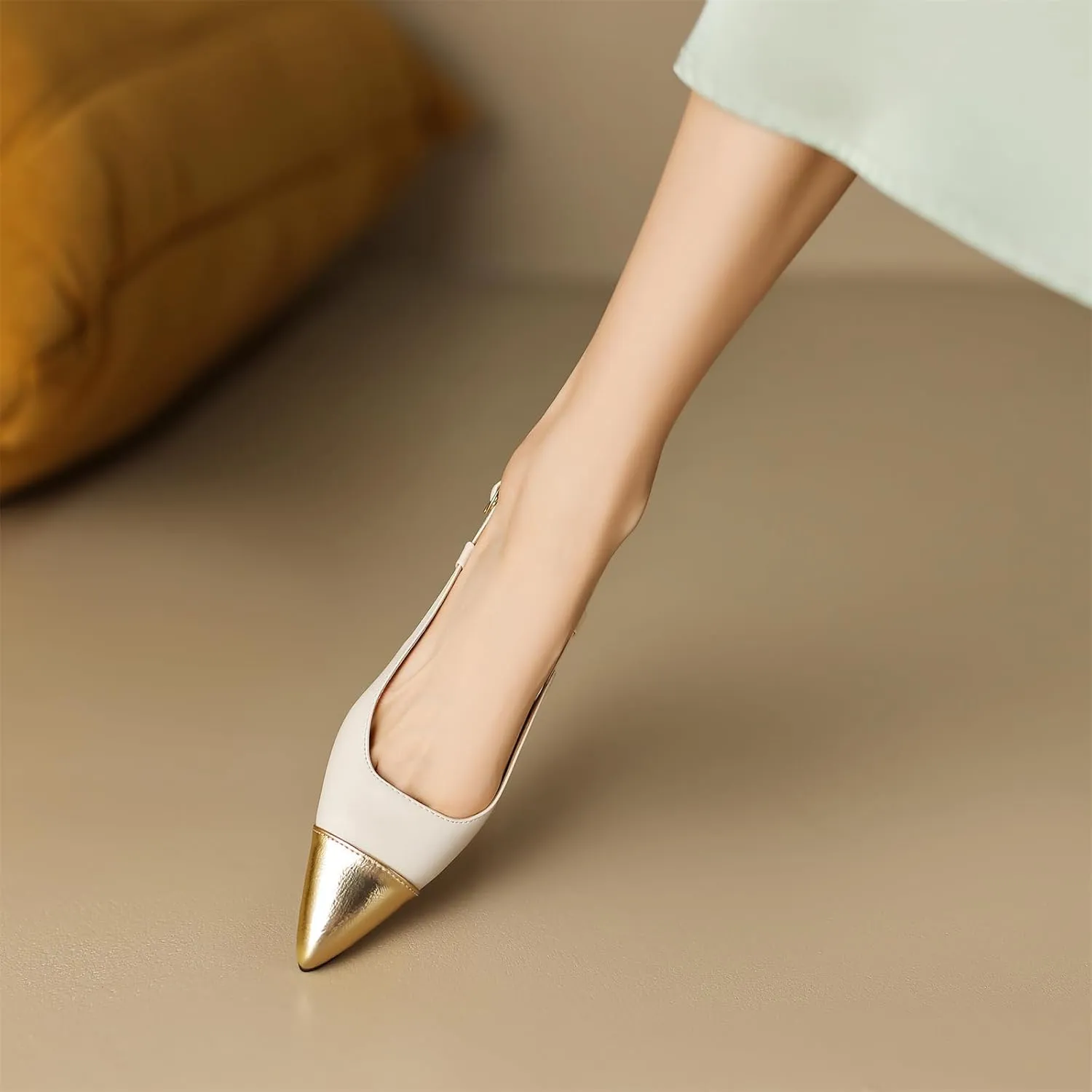 Women's Retro Cap Pointed Closed Toe Pump Slip-On Slingback Two Toned Chunky Low Block Heel Buckle Classic Work Office Church Casual Comfort Dress Shoes Business Party Shopping Dating Sandals