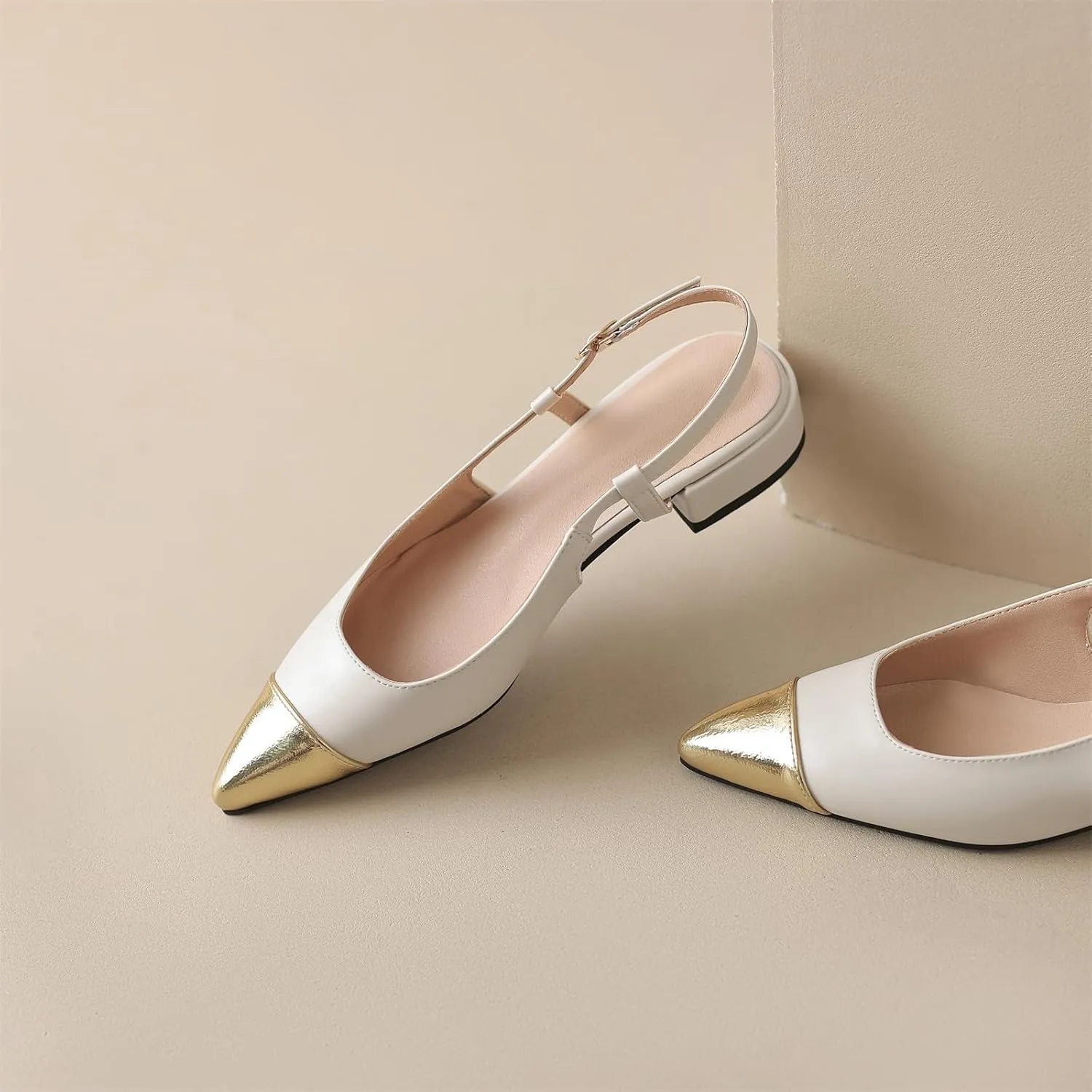 Women's Retro Cap Pointed Closed Toe Pump Slip-On Slingback Two Toned Chunky Low Block Heel Buckle Classic Work Office Church Casual Comfort Dress Shoes Business Party Shopping Dating Sandals