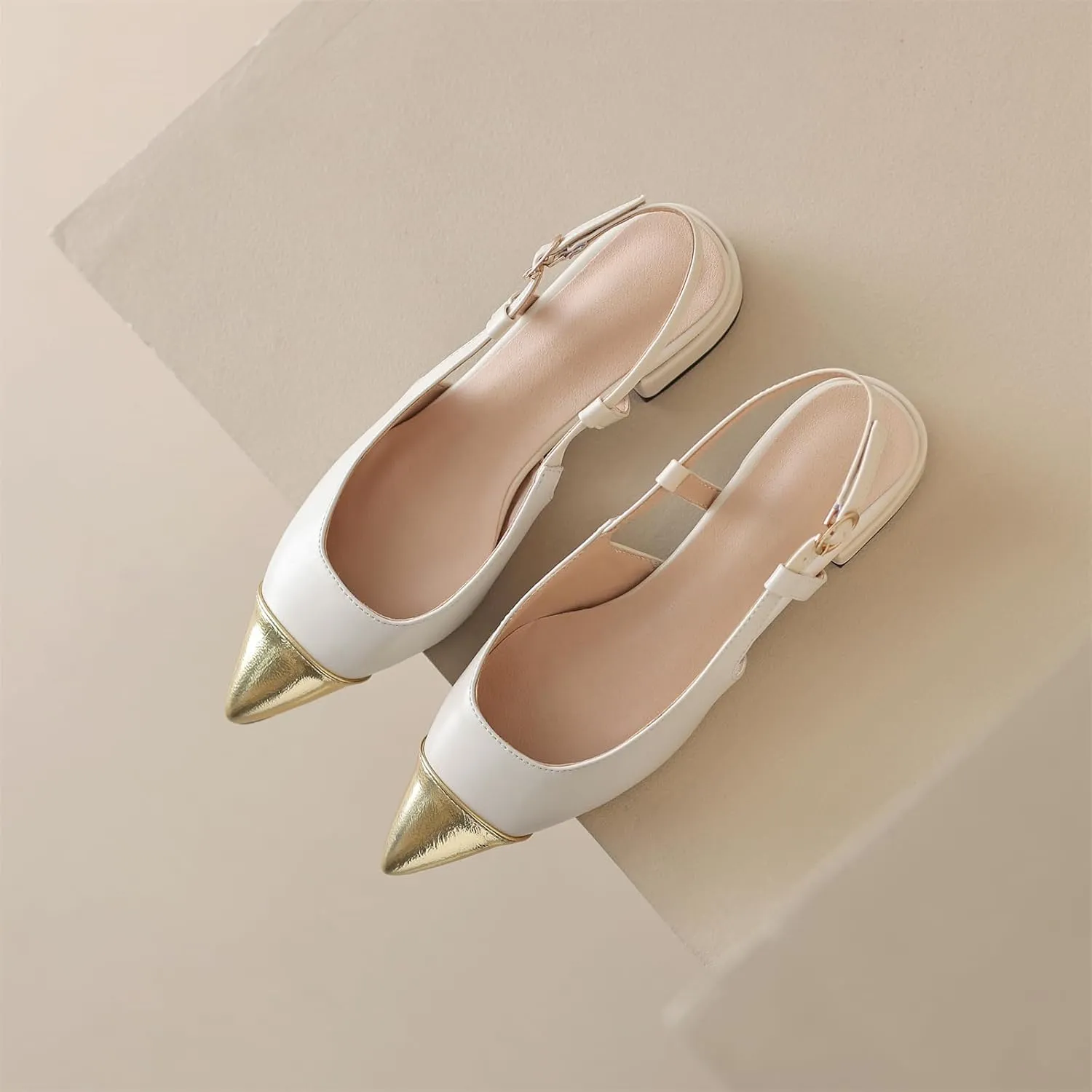 Women's Retro Cap Pointed Closed Toe Pump Slip-On Slingback Two Toned Chunky Low Block Heel Buckle Classic Work Office Church Casual Comfort Dress Shoes Business Party Shopping Dating Sandals