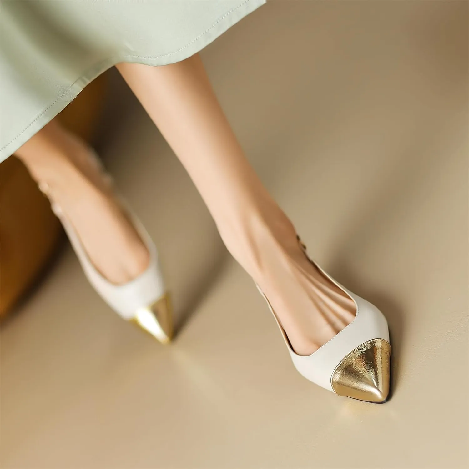 Women's Retro Cap Pointed Closed Toe Pump Slip-On Slingback Two Toned Chunky Low Block Heel Buckle Classic Work Office Church Casual Comfort Dress Shoes Business Party Shopping Dating Sandals