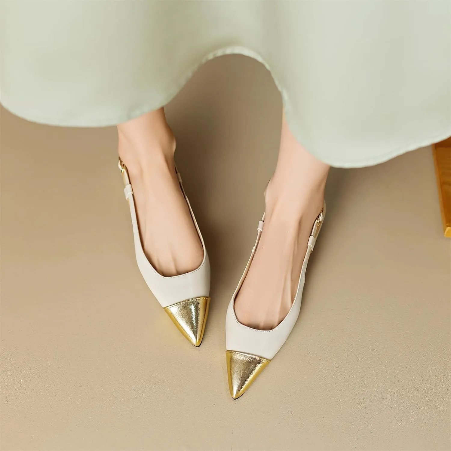 Women's Retro Cap Pointed Closed Toe Pump Slip-On Slingback Two Toned Chunky Low Block Heel Buckle Classic Work Office Church Casual Comfort Dress Shoes Business Party Shopping Dating Sandals