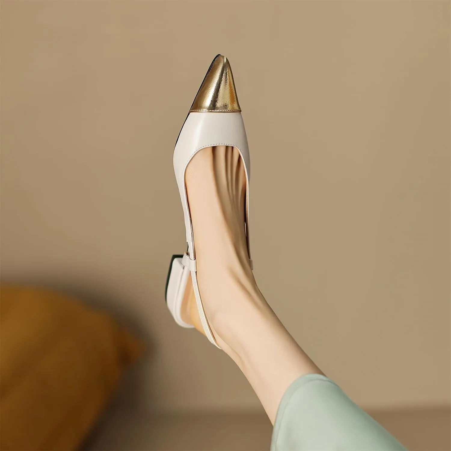 Women's Retro Cap Pointed Closed Toe Pump Slip-On Slingback Two Toned Chunky Low Block Heel Buckle Classic Work Office Church Casual Comfort Dress Shoes Business Party Shopping Dating Sandals