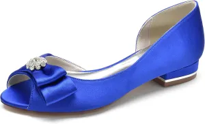 Women's Satin Ballet Flats Peep Toe Bow Bride Weeding Shoes Comfort Slip on Dress Shoes