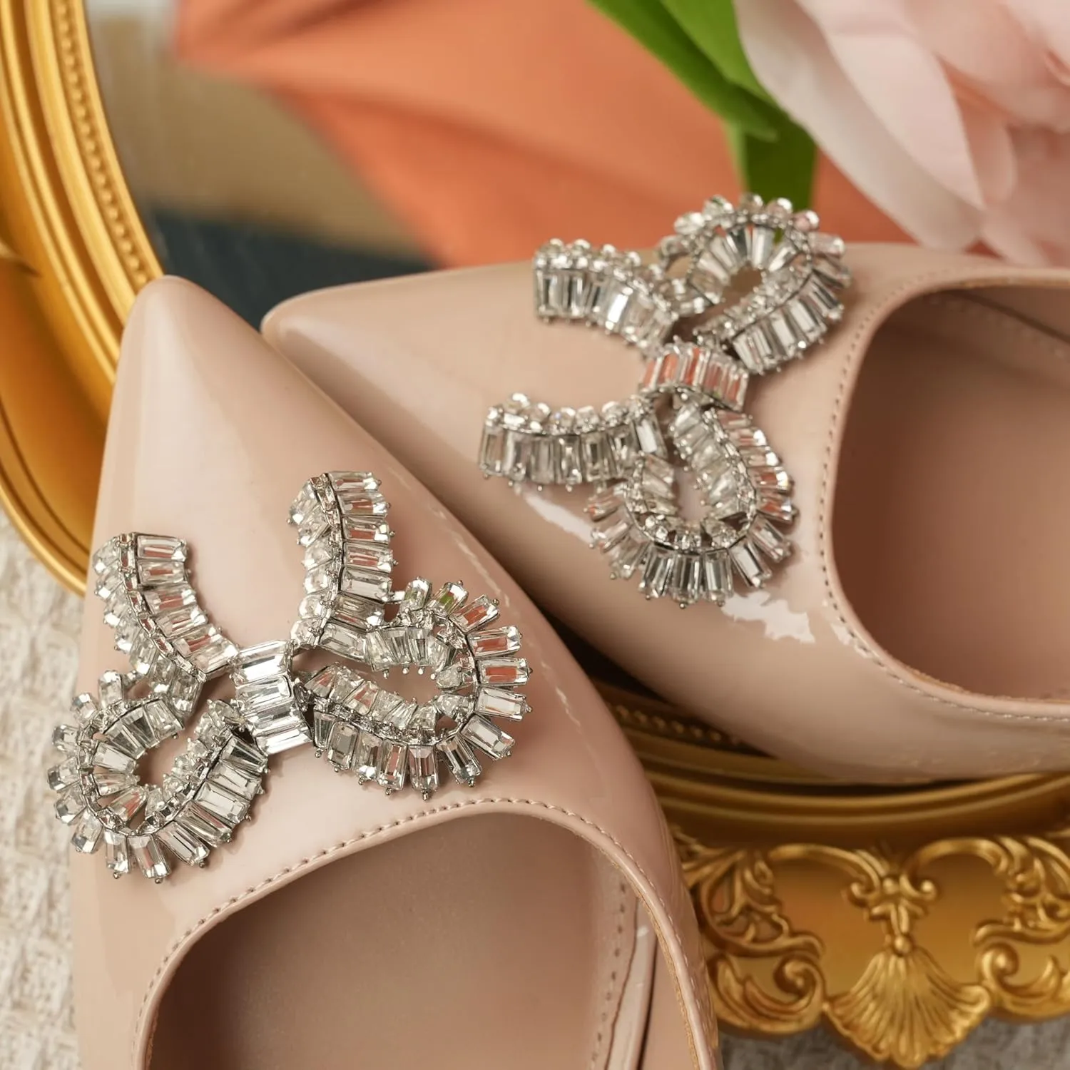 Women's Slingback Kitten Heels with Sparkly Rhinestone Bow - 2.4'' Inches Pointed Toe Pumps for Wedding Party Dress