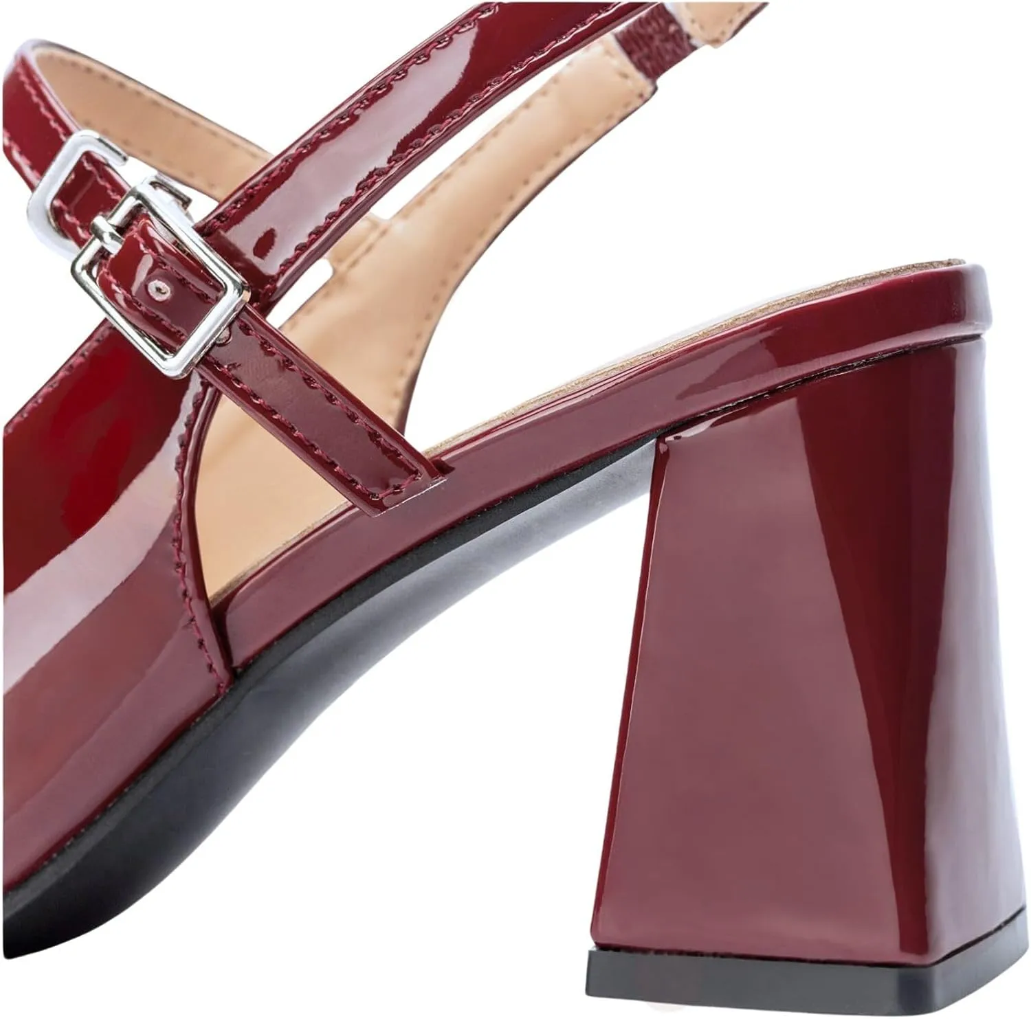 Women’s Slingback Pumps with Ankle Strap, Block Chunky Heel Shoes Pointed Toe with Adjustable Buckle Strappy Heels Wedding Party Dress Shoes Work Pumps