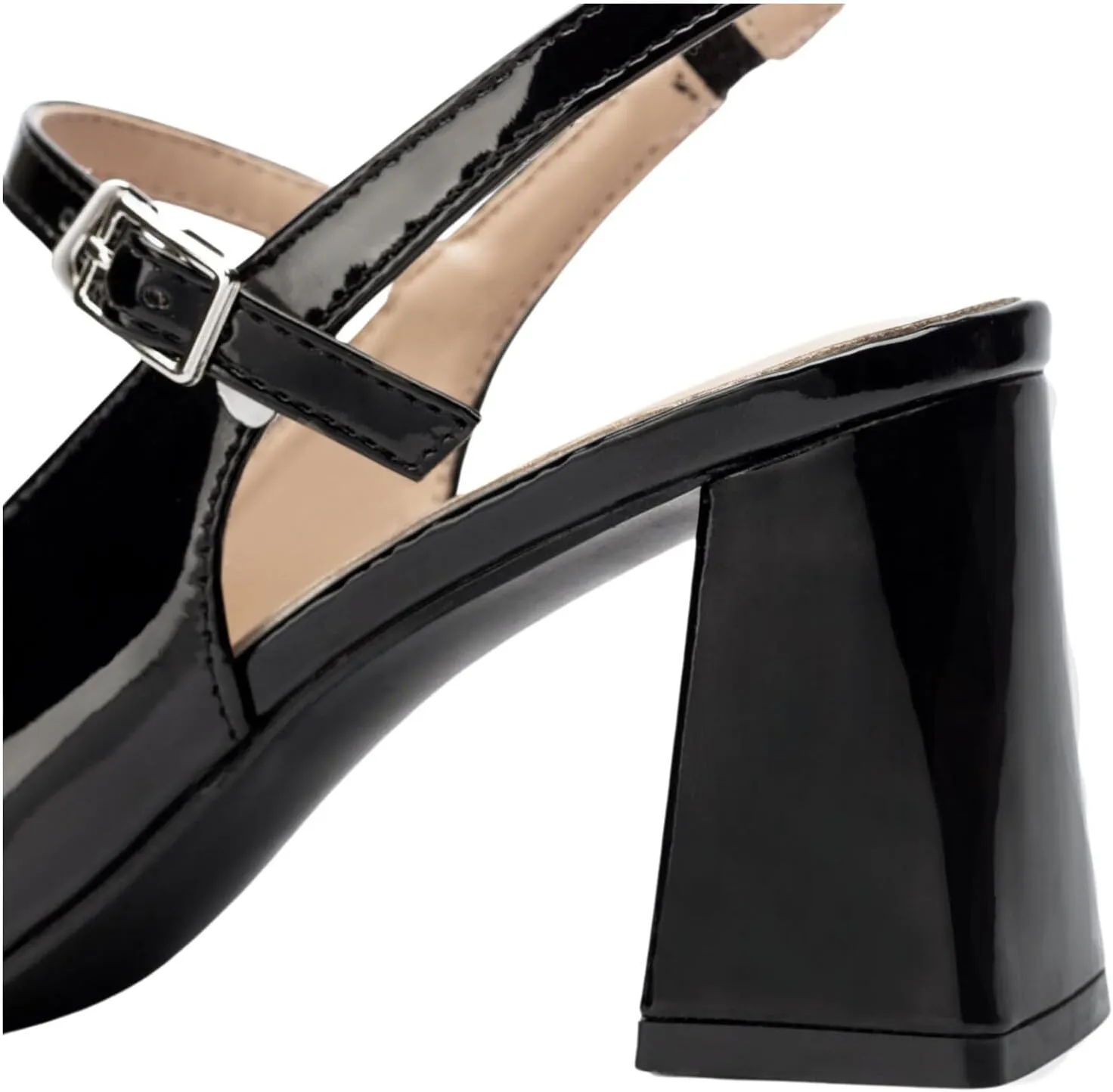 Women’s Slingback Pumps with Ankle Strap, Block Chunky Heel Shoes Pointed Toe with Adjustable Buckle Strappy Heels Wedding Party Dress Shoes Work Pumps