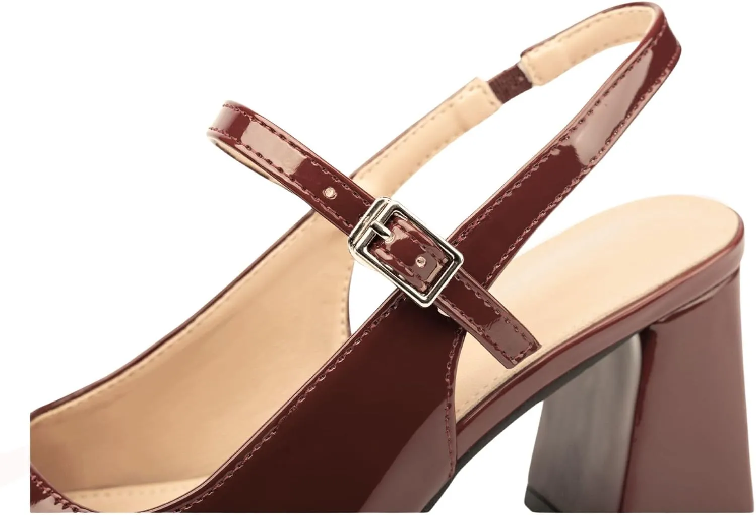 Women’s Slingback Pumps with Ankle Strap, Block Chunky Heel Shoes Pointed Toe with Adjustable Buckle Strappy Heels Wedding Party Dress Shoes Work Pumps