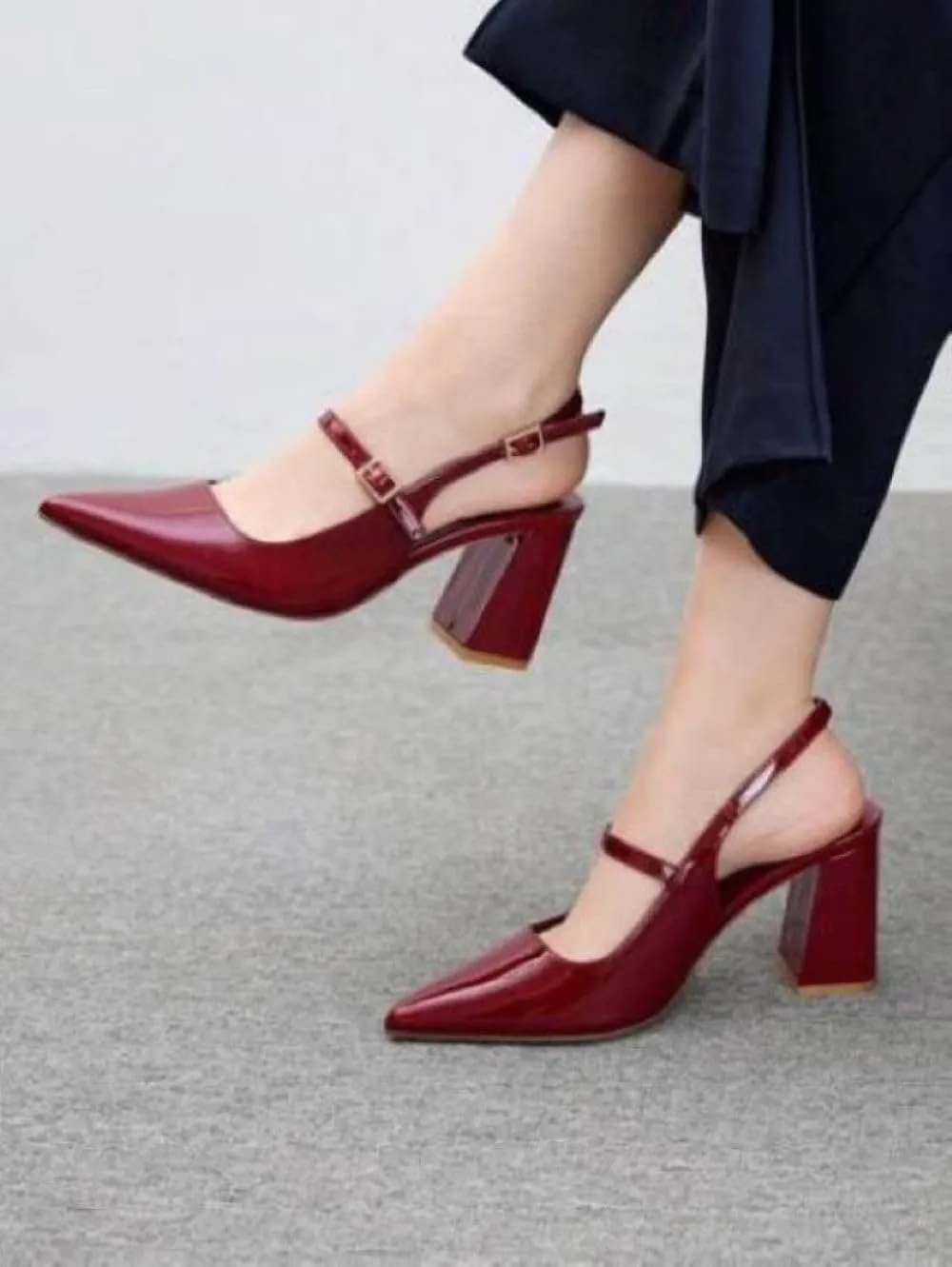 Women’s Slingback Pumps with Ankle Strap, Block Chunky Heel Shoes Pointed Toe with Adjustable Buckle Strappy Heels Wedding Party Dress Shoes Work Pumps