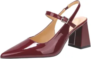 Women’s Slingback Pumps with Ankle Strap, Block Chunky Heel Shoes Pointed Toe with Adjustable Buckle Strappy Heels Wedding Party Dress Shoes Work Pumps