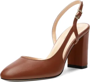 Womens Slingback Shoes Closed Round Toe High Heels Shoes Fashion Women's Pumps Shoes for Party Dress Wedding Office