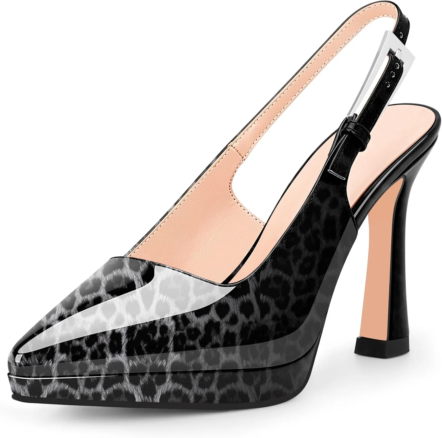 Women's Slingbacks High Heel Platform Pumps Pointed Toe Buckle Strap Dress Shoes