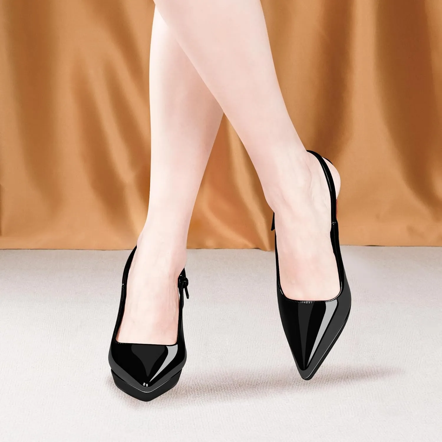 Women's Slingbacks High Heel Platform Pumps Pointed Toe Buckle Strap Dress Shoes
