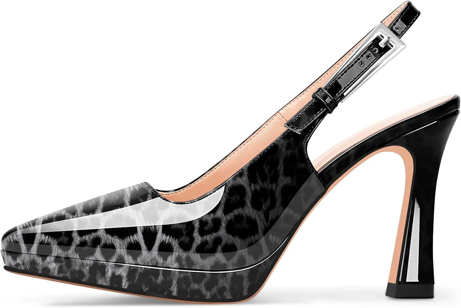 Women's Slingbacks High Heel Platform Pumps Pointed Toe Buckle Strap Dress Shoes