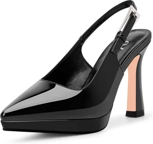 Women's Slingbacks High Heel Platform Pumps Pointed Toe Buckle Strap Dress Shoes