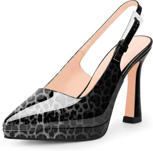Women's Slingbacks High Heel Platform Pumps Pointed Toe Buckle Strap Dress Shoes