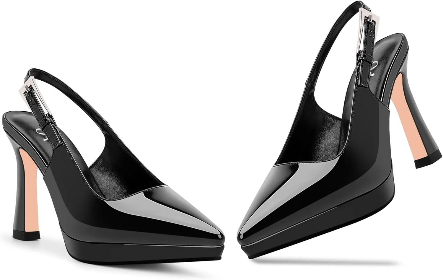 Women's Slingbacks High Heel Platform Pumps Pointed Toe Buckle Strap Dress Shoes
