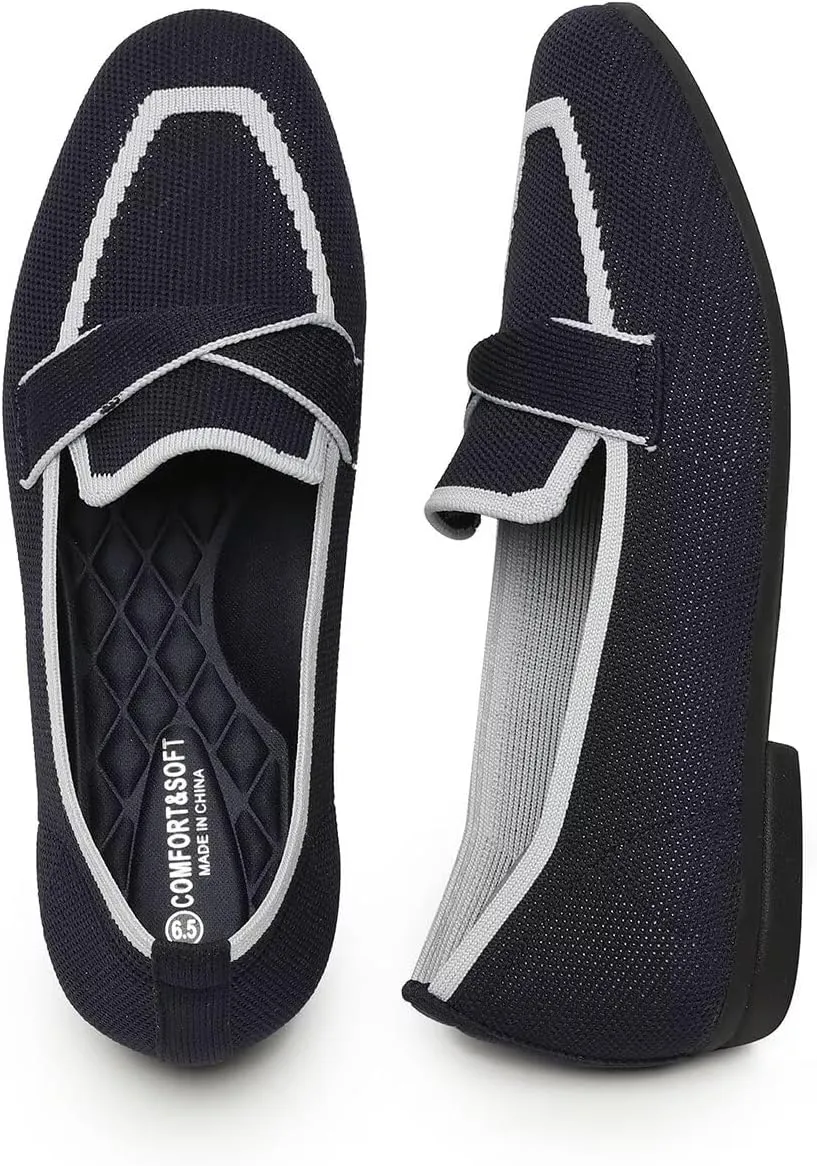 Women's Slip-on Loafer Soft Flats Comfort Knit Walking Office Work Penny Driving Dress Shoes
