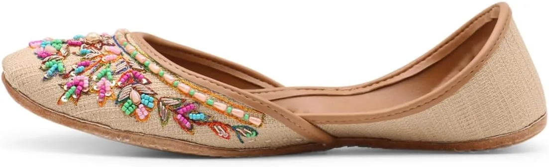 Women's Slip On Traditional Handmade Khussa Bridal Mojari Punjabi Jutti Ethnic Ballet Flats