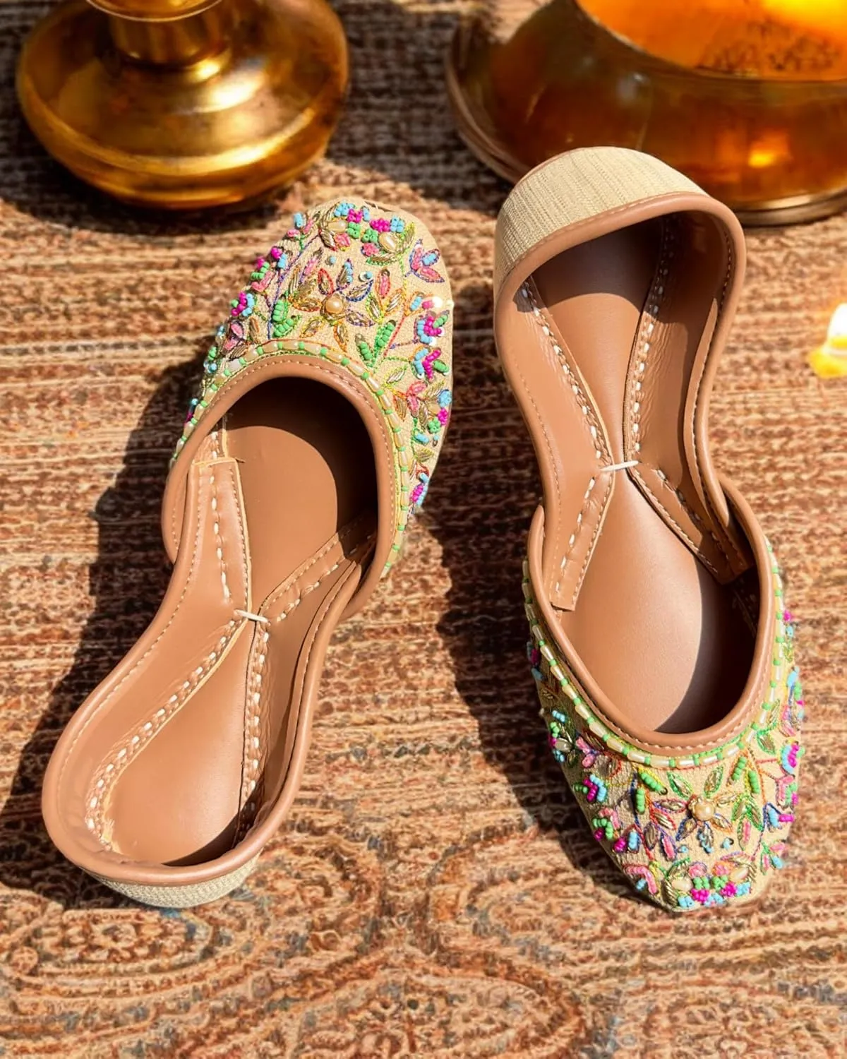 Women's Slip On Traditional Handmade Khussa Bridal Mojari Punjabi Jutti Ethnic Ballet Flats