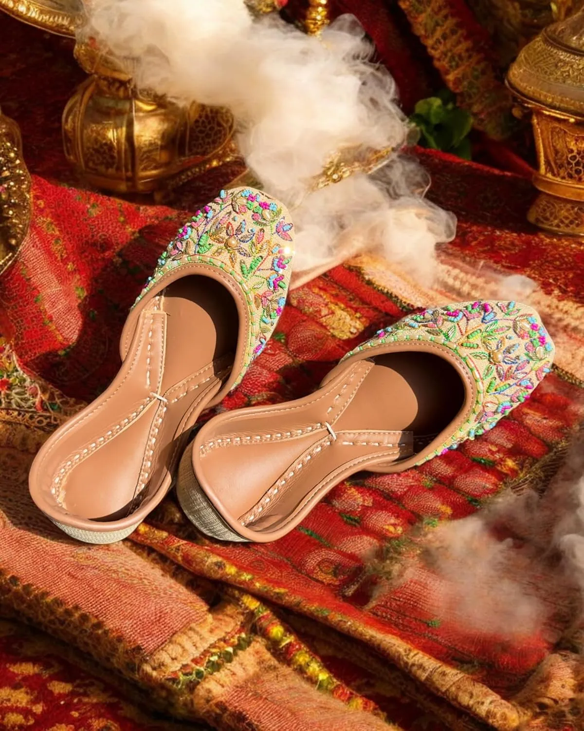 Women's Slip On Traditional Handmade Khussa Bridal Mojari Punjabi Jutti Ethnic Ballet Flats