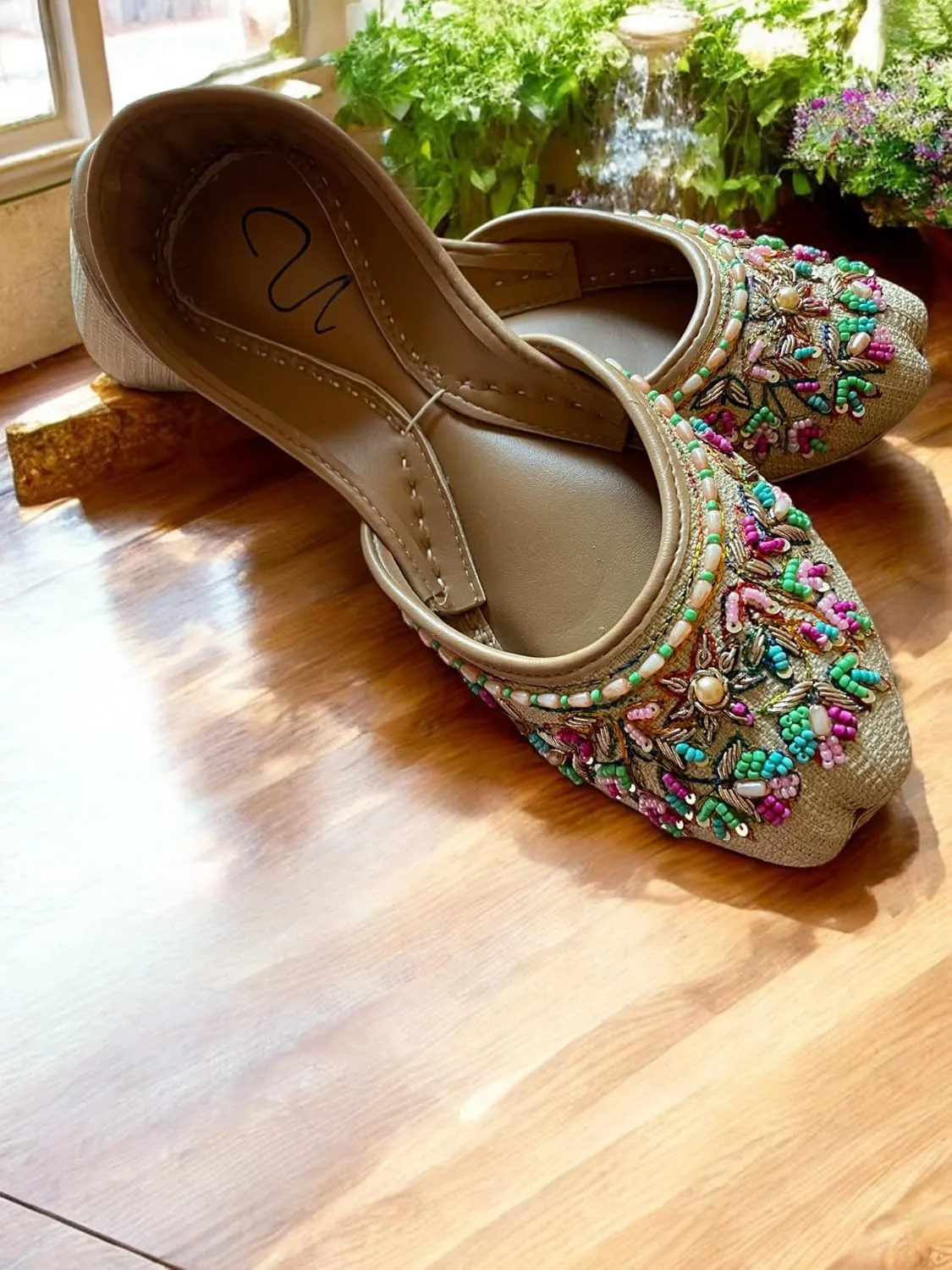 Women's Slip On Traditional Handmade Khussa Bridal Mojari Punjabi Jutti Ethnic Ballet Flats