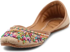 Women's Slip On Traditional Handmade Khussa Bridal Mojari Punjabi Jutti Ethnic Ballet Flats
