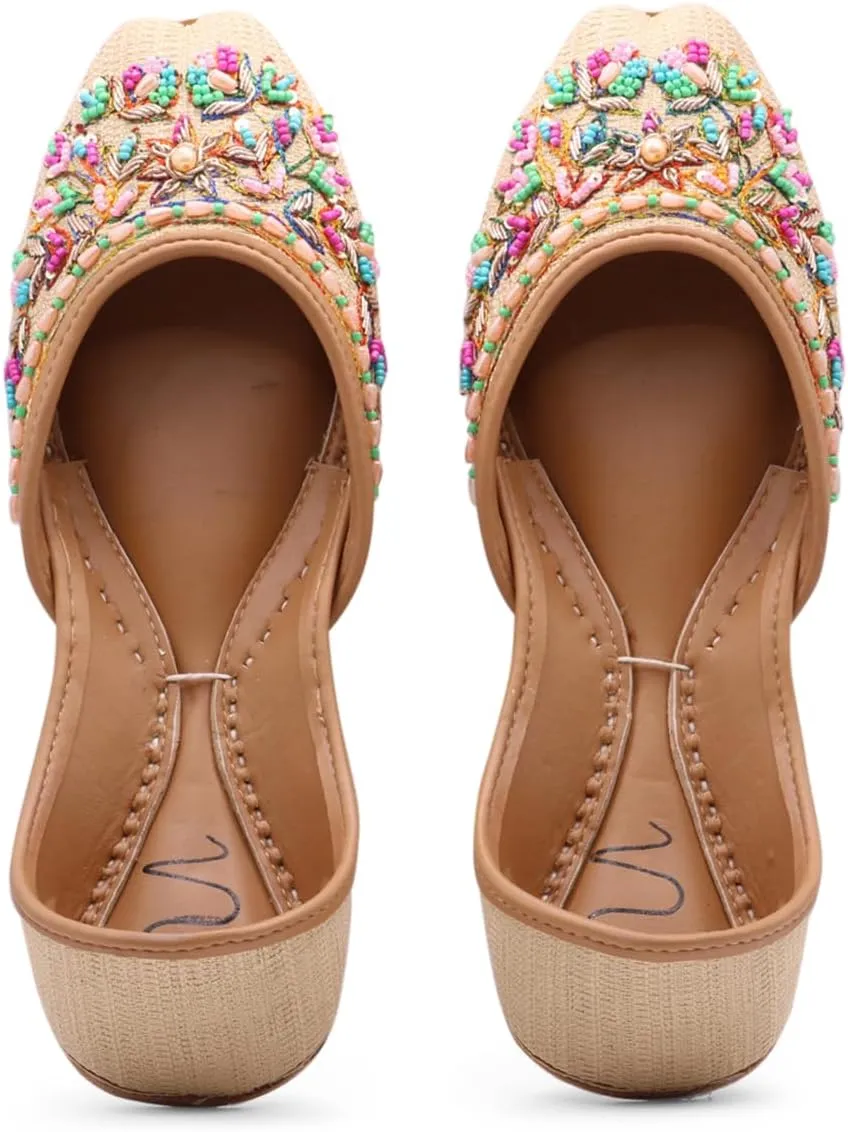 Women's Slip On Traditional Handmade Khussa Bridal Mojari Punjabi Jutti Ethnic Ballet Flats