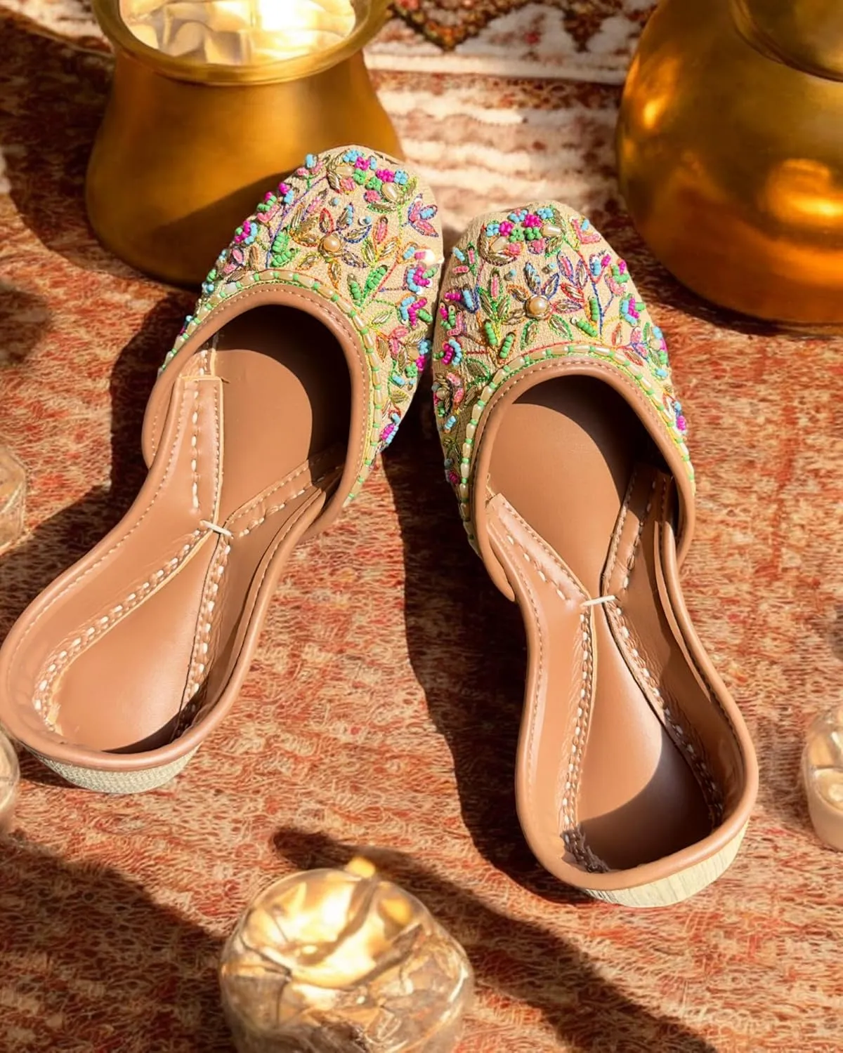 Women's Slip On Traditional Handmade Khussa Bridal Mojari Punjabi Jutti Ethnic Ballet Flats