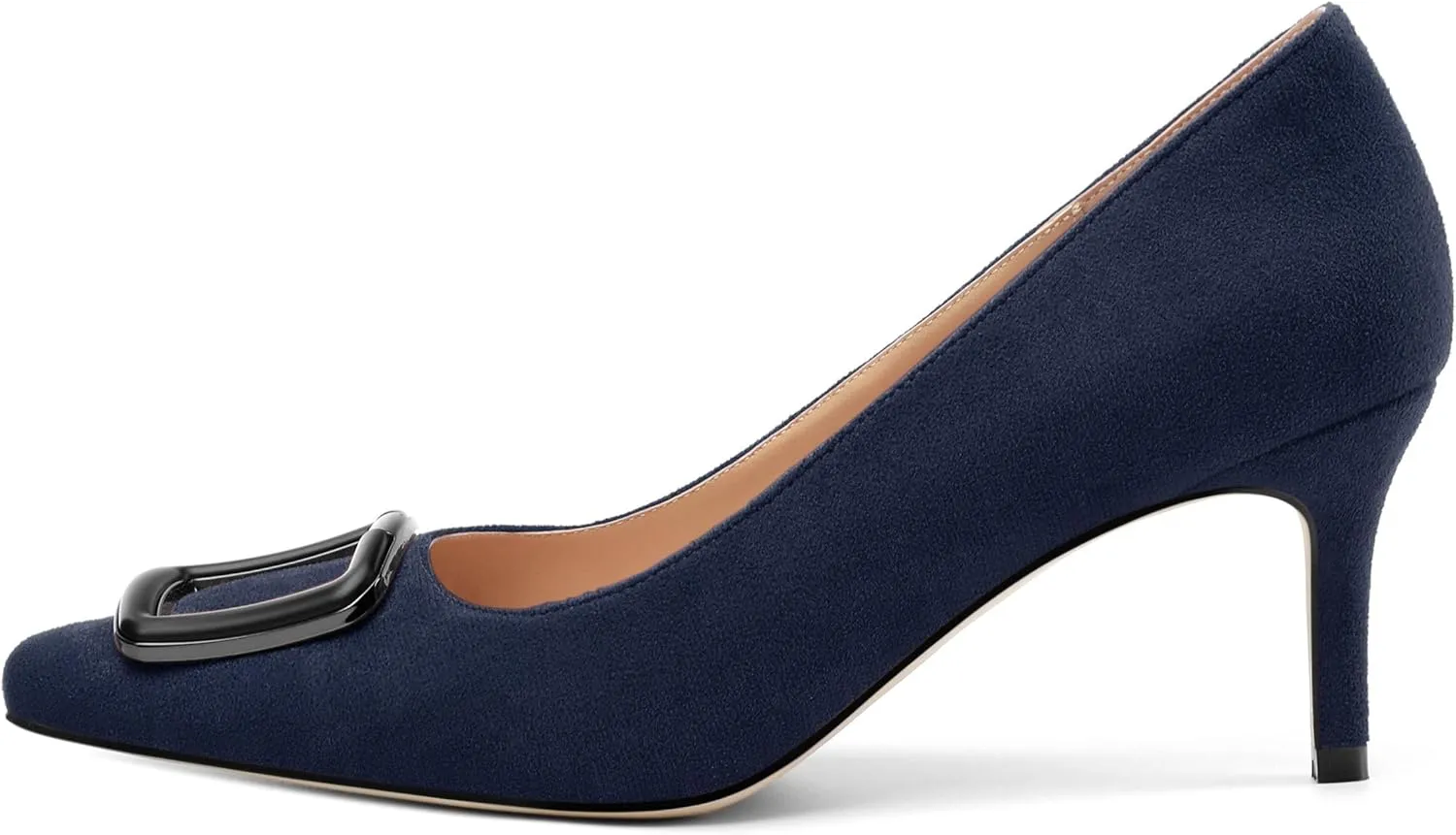 Women's Stiletto High Heel Square Toe Pumps, Sexy Party Closed Toe Classic Dress Heeled Shoes with Square Buckle 2.5in