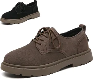 Women's Suede Lace up Platform Vintage Oxfords Comfortable Round Toe Non Slip Lug Sole Work Business Dress Shoes for Office Outdoor Traveling