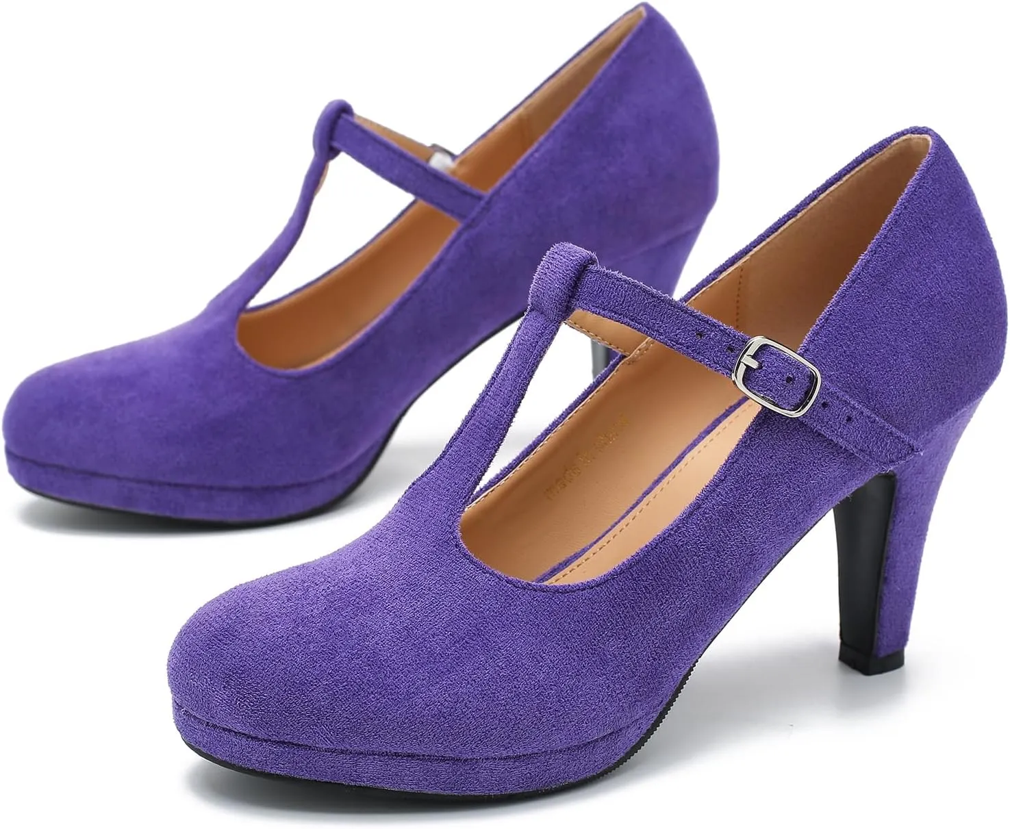 Womens T Strap High Heels Close Toe Classic Round Toe Shoes Comfortable Low Platform Ankle Strap Mary Jane Dress Pumps
