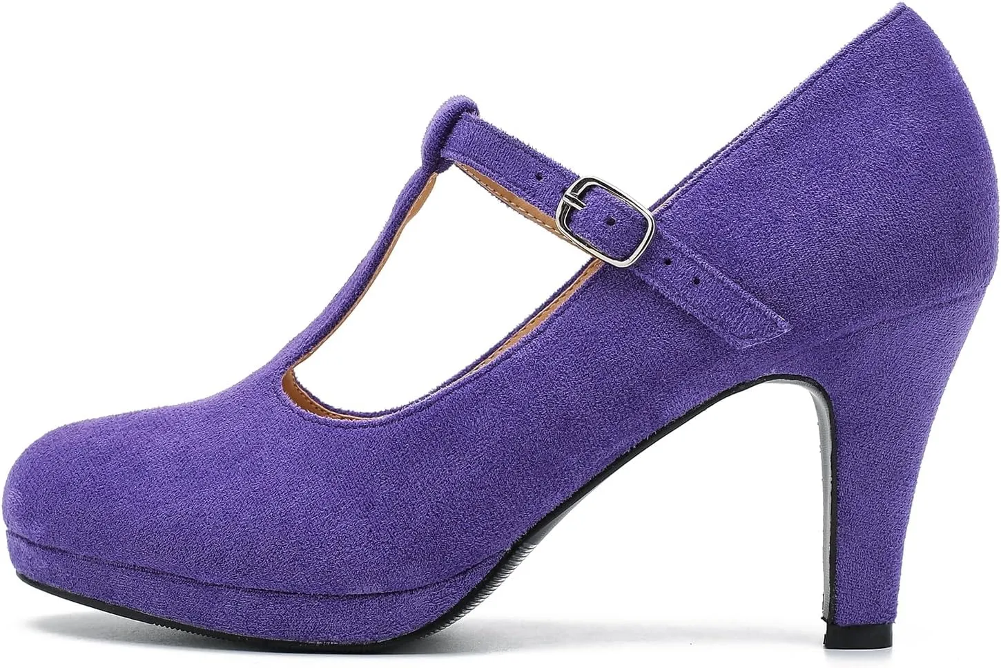 Womens T Strap High Heels Close Toe Classic Round Toe Shoes Comfortable Low Platform Ankle Strap Mary Jane Dress Pumps