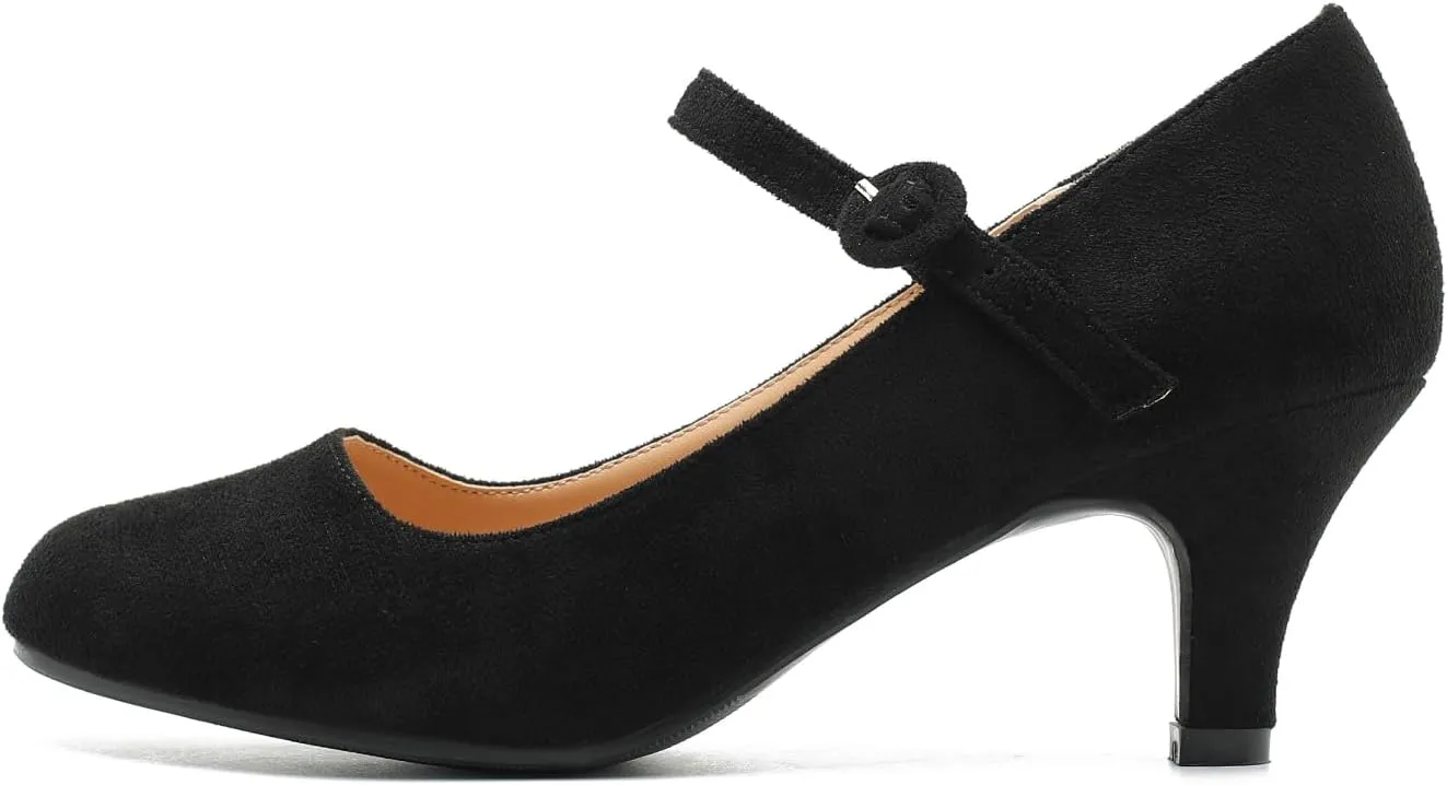 Women's Vintage Mary Jane Shoes Dress Comfortable Low Kitten Heels Ankle Strap Closed Round Toe Office Work Wedding Pumps