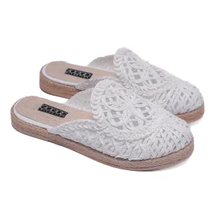 Women's White Crochet Slides – Handcrafted Comfort Slippers