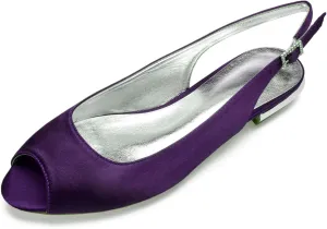 Women's with Buckle Satin Wedding Dress Shoes Slingback Sandals Peep Toe Flat Pumps Evening Party Comfort Bridal Flats